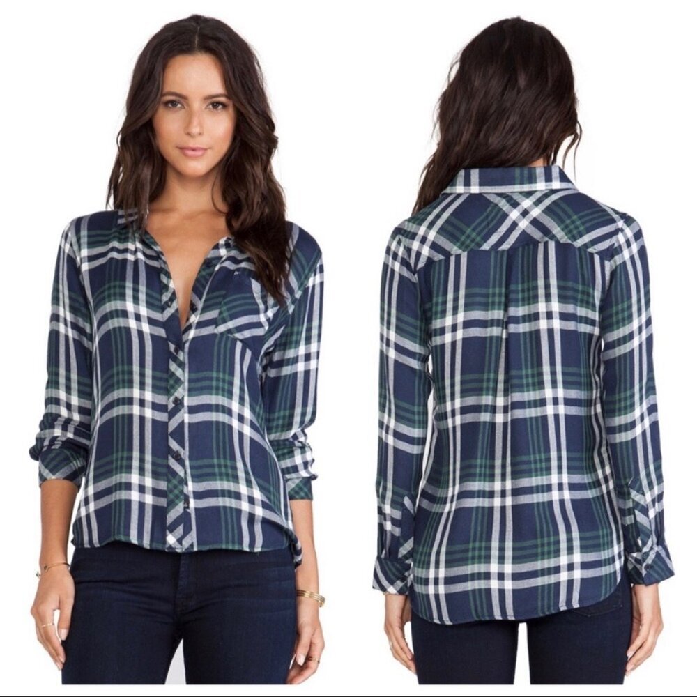 Rails Hunter Navy Green Plaid Button Up Flannel B… - image 1